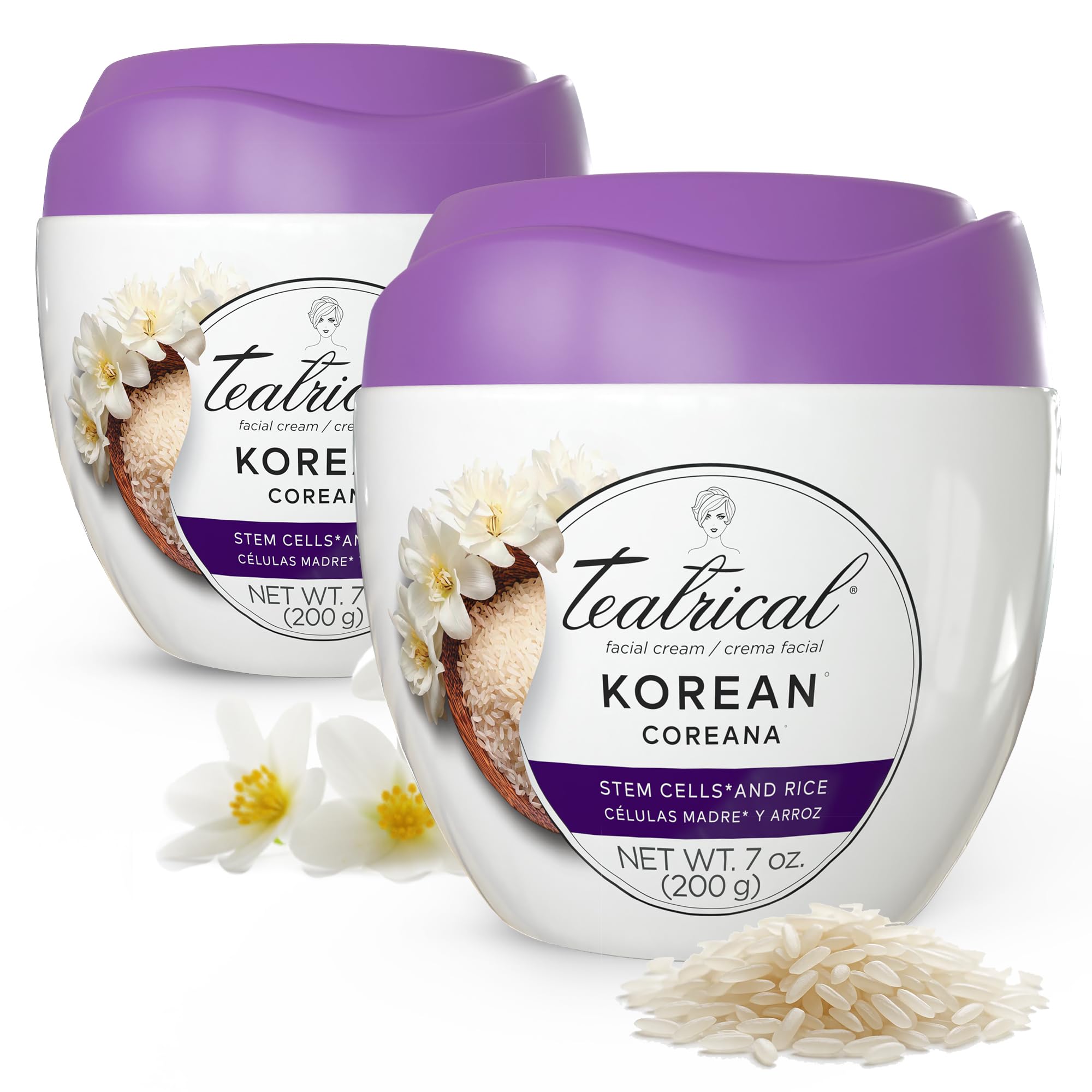 TEATRICAL Korean Facial Cream with Stem Cells and Rice, Face Moisturizer for Women, Korean Skincare Moisturizer for Hydration and Even Tone, Paraben-Free Non-Greasy Formula, 7 oz Pack of 2