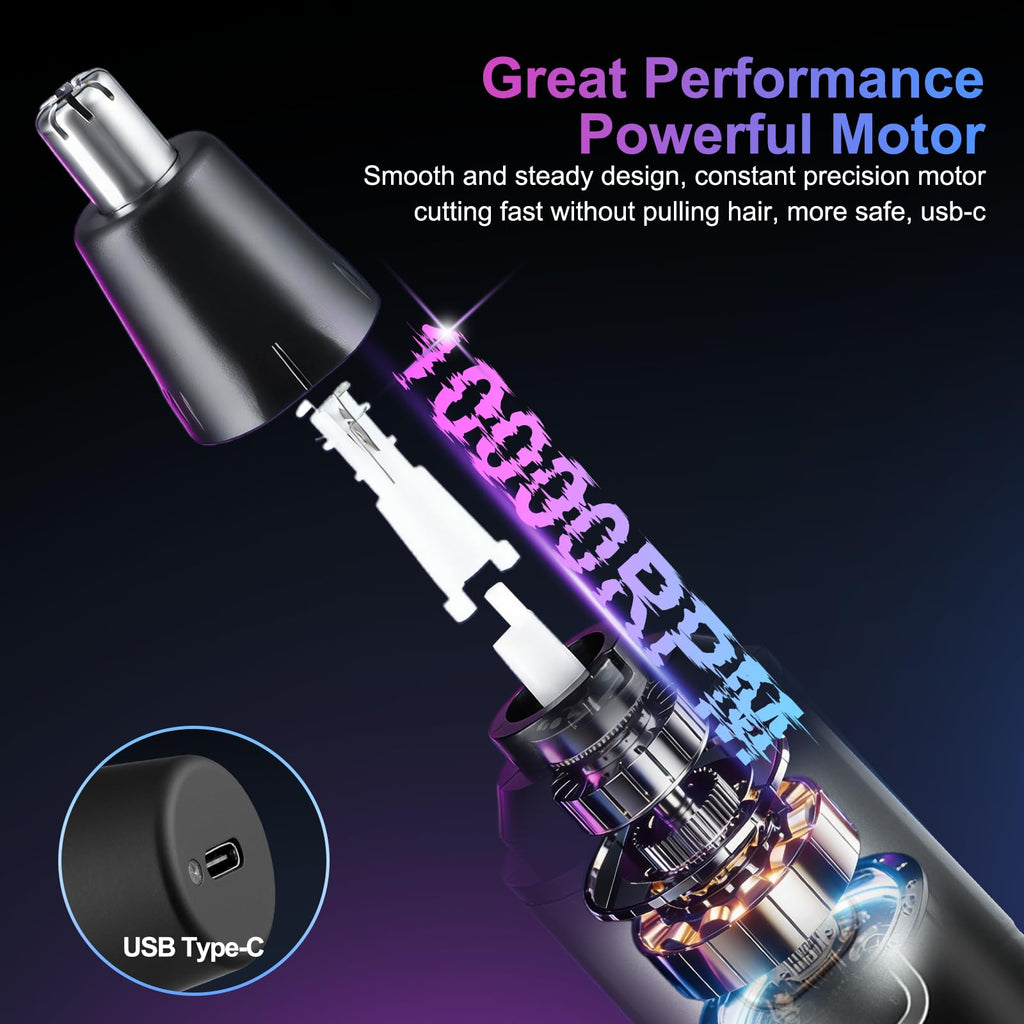 AREYZIN Nose Hair Trimmer for Men,Rechargeable Ear and Nose Trimmer,2 in 1 Painless Professional Eyebrow & Facial Hair Trimmer with IPX7 Waterproof Dual Edge Blades,Wet/Dry Use(Grey)