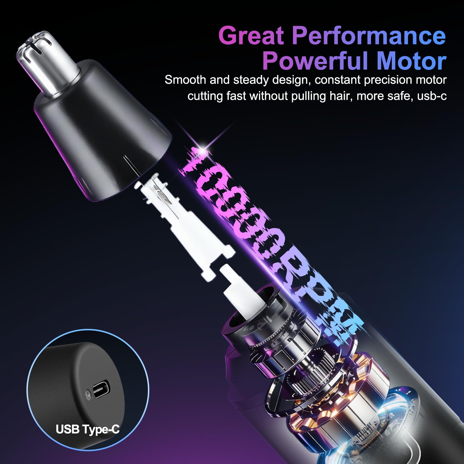 AREYZIN Nose Hair Trimmer for Men,Rechargeable Ear and Nose Trimmer,2 in 1 Painless Professional Eyebrow & Facial Hair Trimmer with IPX7 Waterproof Dual Edge Blades,Wet/Dry Use(Grey)