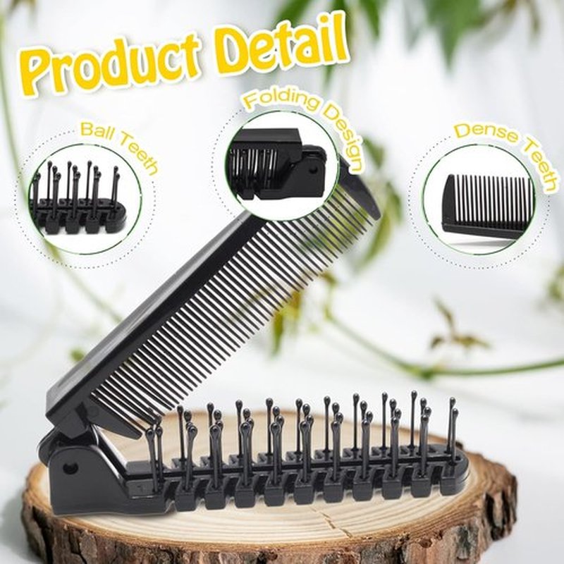 Skiennix Portable Travel Folding Hair Comb - Mini Pocket Brush with Double-Headed Anti-Static Design | 12 Pcs Black