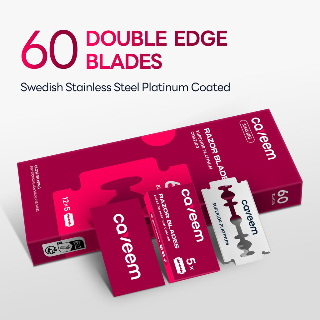 CAVEEM 60 Count Double Edge Razor Blades, Stainless Steel Refills