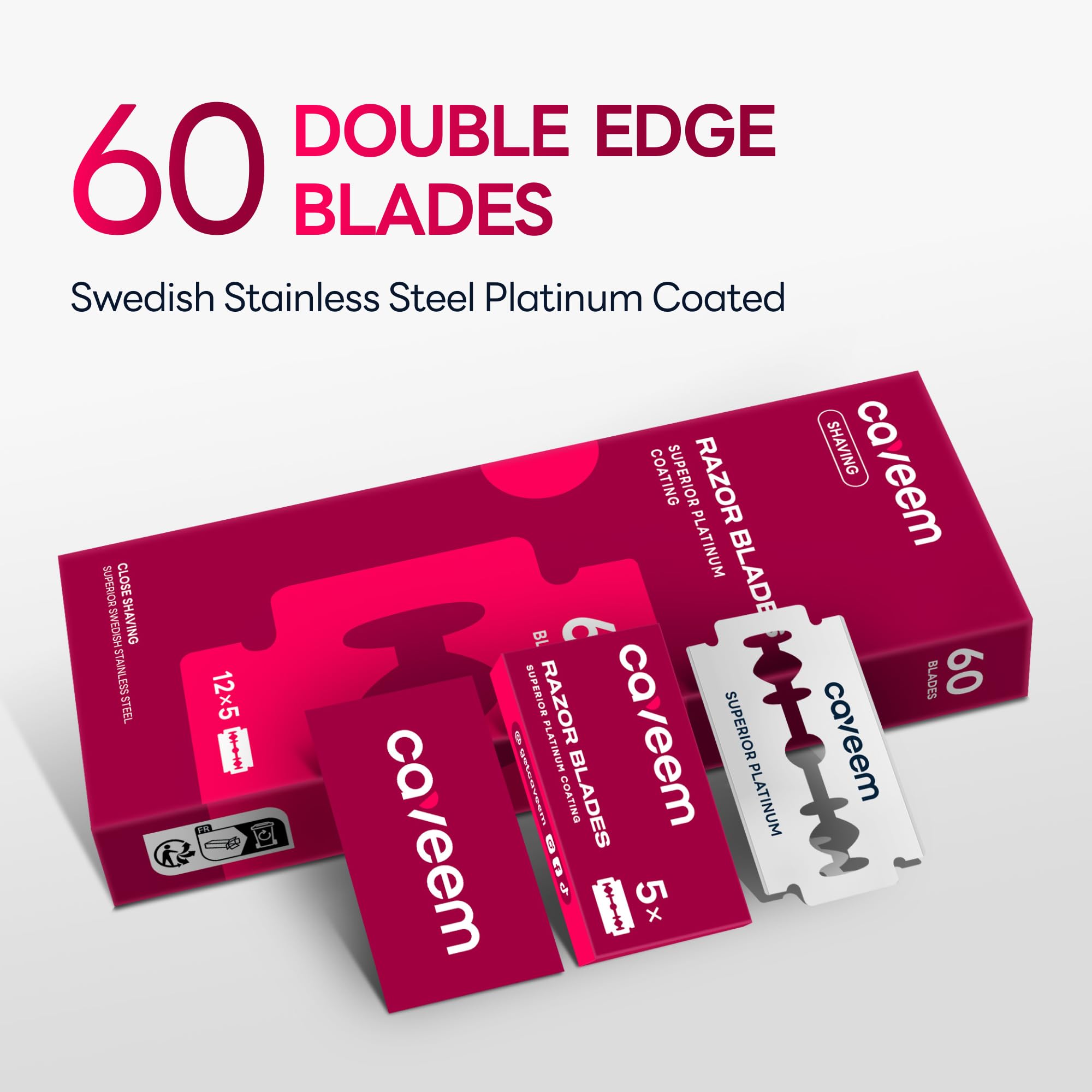 CAVEEM 60 Count Double Edge Razor Blades, Stainless Steel Refills