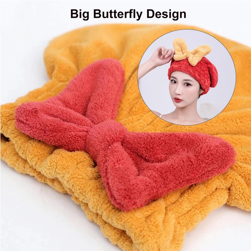 YUMINGUHC 2Pcs Ultra Absorbent Hair Quick Drying Towel for Women Girls New Microfiber Hair Towel Wrap Dry Turban Soft Bow Tie Plopping Head Towels Shower Cap for Kids (Pink+Blue)
