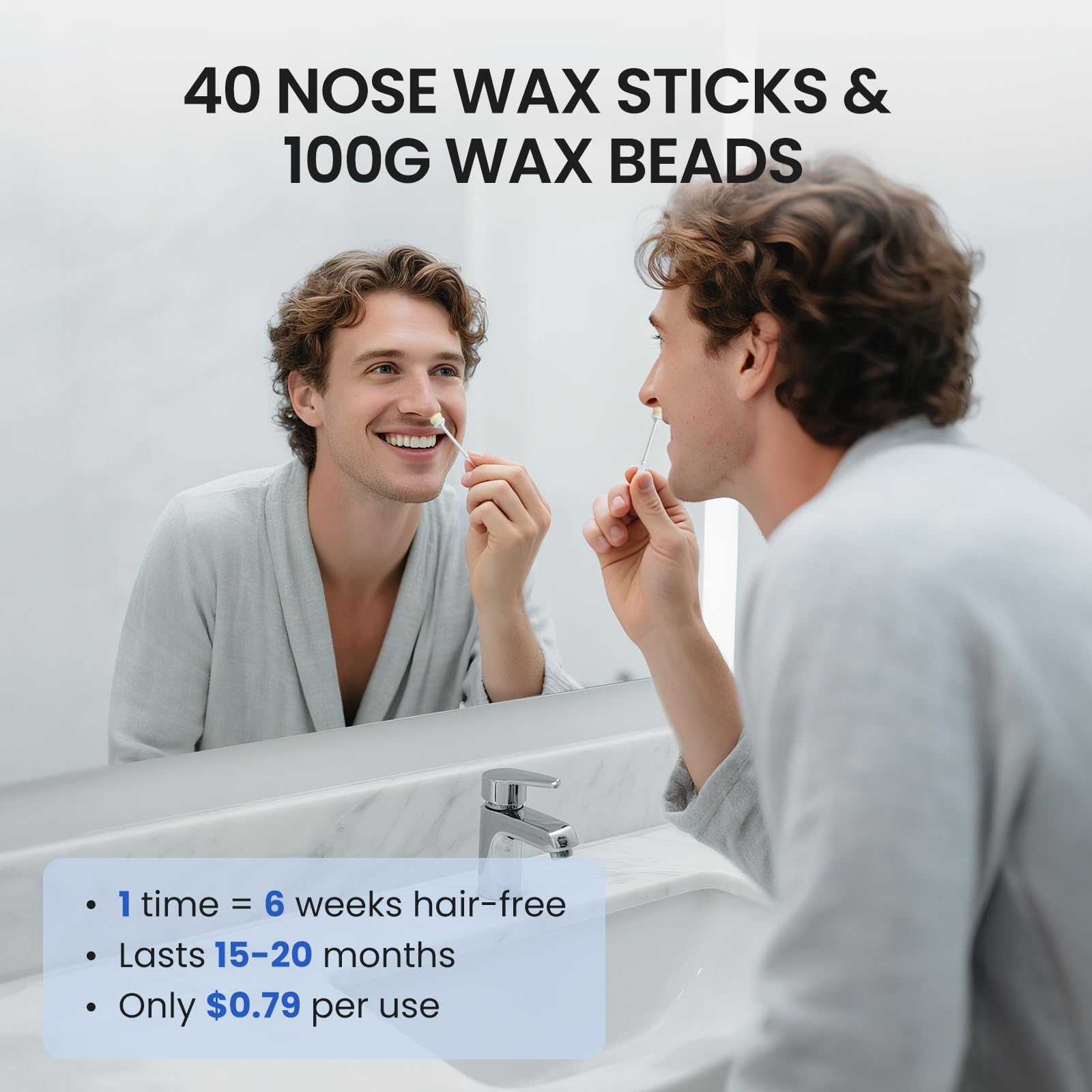 AUZEAL 40 Nose Wax Sticks & 100 g Beads - Nose & Ear Waxing Kit Refill, Compatible with USB Wax Warmer, Hot Water, or Microwave, Easy & Effective, 20 Times Use, Lasts up to 6 Weeks