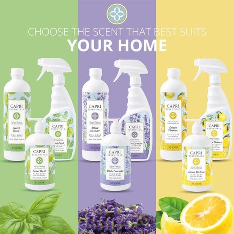 CAPRI ESSENTIALS Hand Soap Liquid, Natural Household Cleaning Supplies, Gentle Plant Based Aromatic Hand Wash, Blend of Essential Oils, Removes Dirt & Grime, White Lavender Scent, 16 FL Oz (2 Pack)