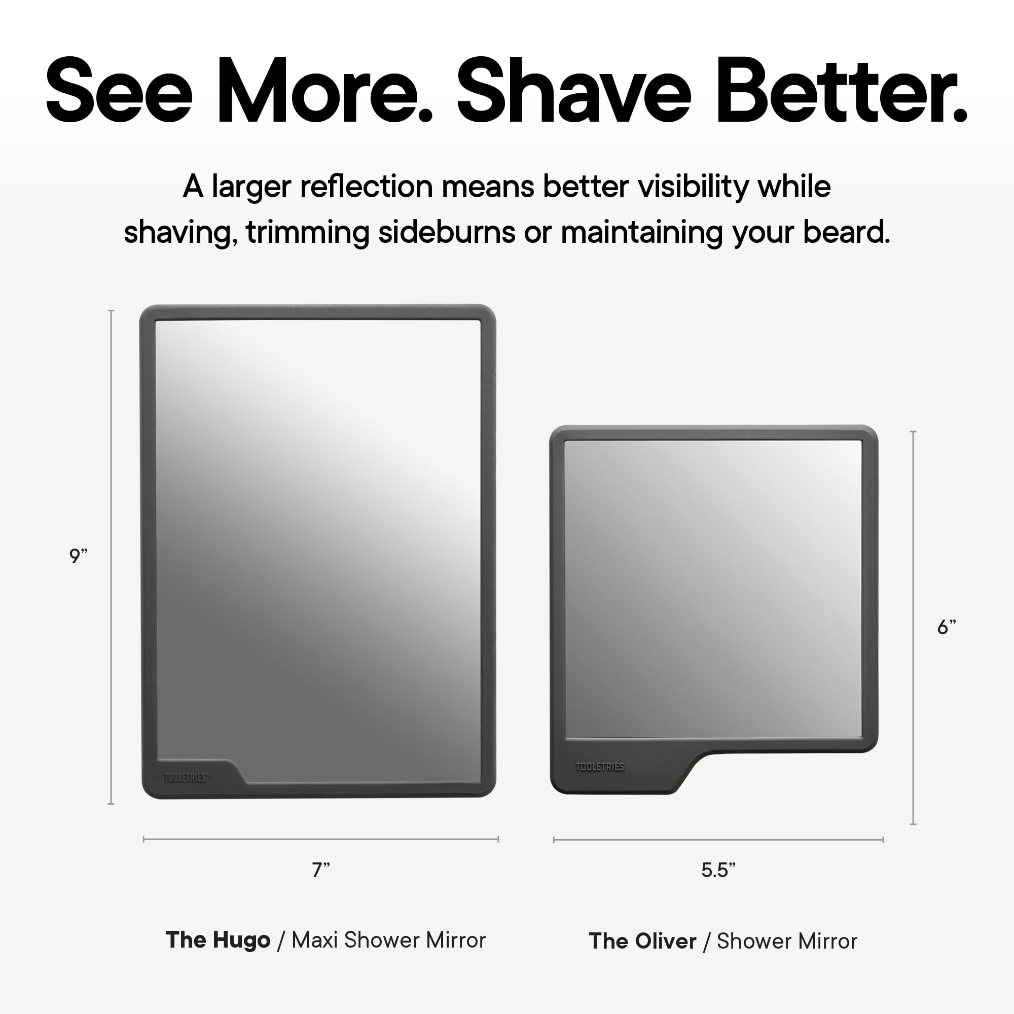 TOOLETRIES Hugo Maxi Large Shower Mirror for Shaving – Charcoal