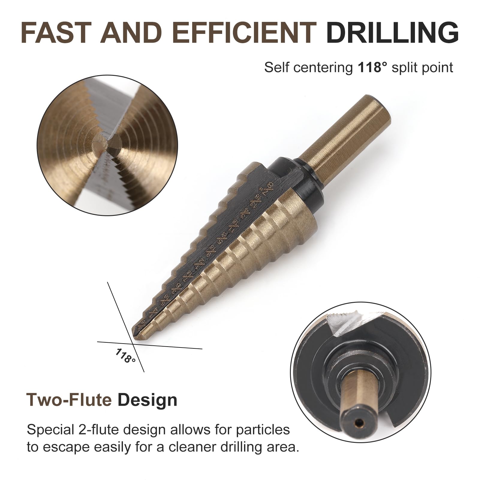 5 Pcs Step Drill Bit & 5 Pcs Countersink Drill Bit Set, Titanium High Speed Steel Step Drill Bit, 50 Sizes of Step Bits for Metal, HSS Step Bit with Aluminum Case for DIY, Multiple Hole Stepped Up Bit