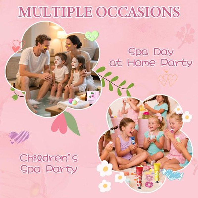 120 PCS Spa Party Supplies for Girls, Spa Party Favors Include Face Masks Skincare, Hand Cream, Lip Balm, Under Eye Patches, Lip Mask, Foot Bath Bombs, Bulk Birthday Sleepover Party Supplies for Women