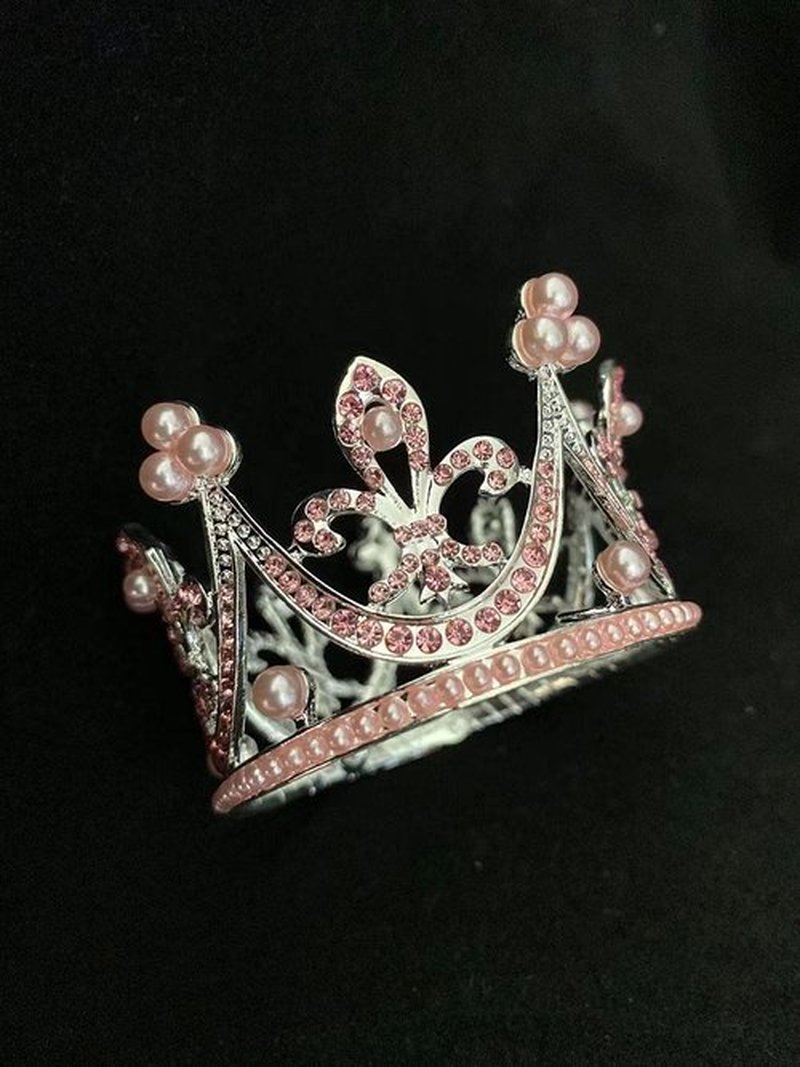 Round Mini Rhinestone Pearl Crown Princess Pink Crown Party HatPhoto Prop