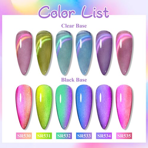 MEET ACROSS Glass Cat Eye Gel Polish Set Nail Polish Jelly Galaxy Magnetic Nail Polish with Magnet Cateye Gel Polish Kit Neon for Home DIY Manicure Varnish Art Design Art Design