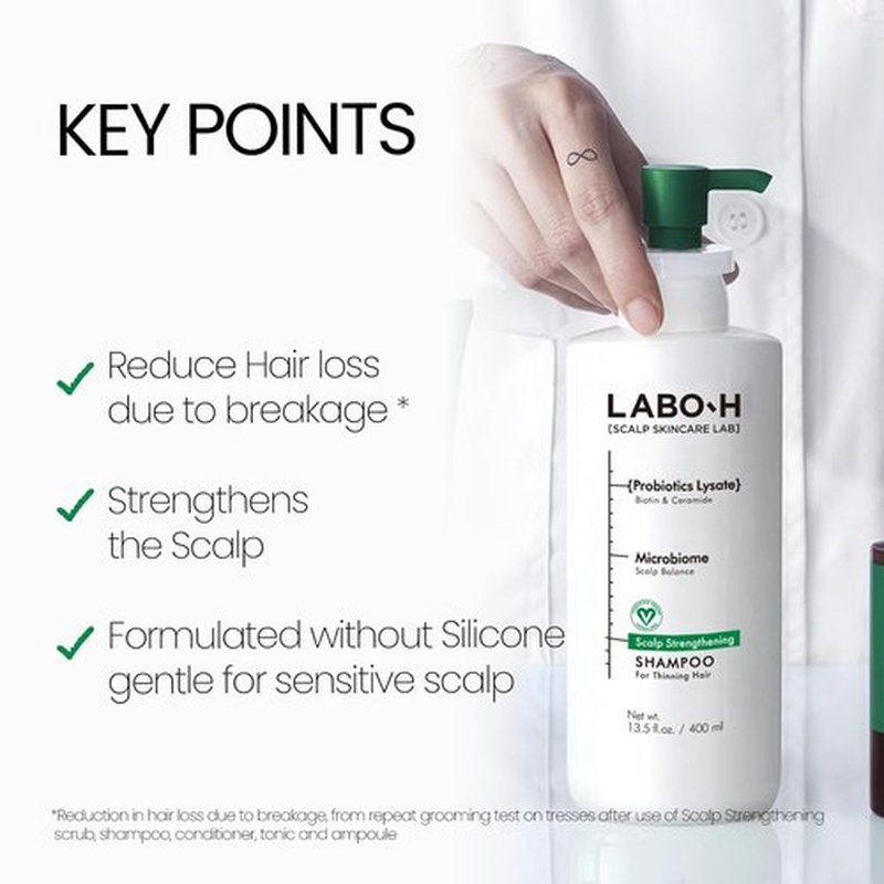 LABO.H Scalp Strengthening Shampoo - Hair Growth & Anti-Loss Formula | Vegan Ceramide with Rosemary Oil, Biotin, Caffeine, 13.5 Fl. oz.