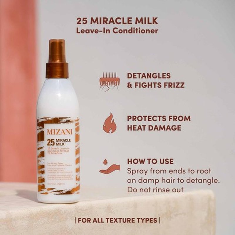 Mizani 25 Benefit Miracle Milk - Leave-In Conditioner for Curly Hair | Coconut Oil, Anti-Frizz, Paraben-Free