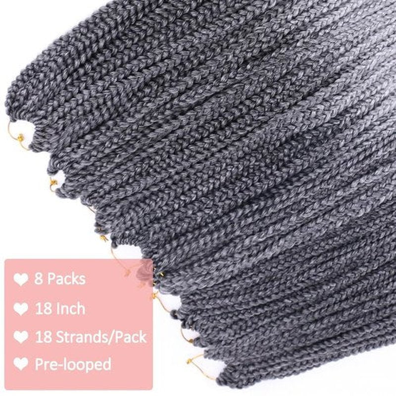 8 Packs Goddess Crochet Box Braids Pre looped Box Braid Crochet Hair for Black Women 18 Inch Silver Gray 3X Knotless Crochet Box Braided Hair Extensions Straight Knotless Braiding Hair(Tgrey#)