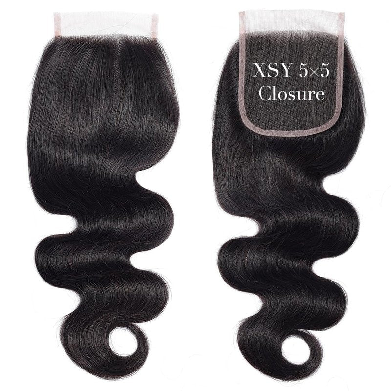 XSY 5x5 HD Lace Closure Body Wave Transparent Lace Closure 12 Inch Brazilian Virgin Human Hair Pre Plucked with Baby Hair Free Part Natural Black