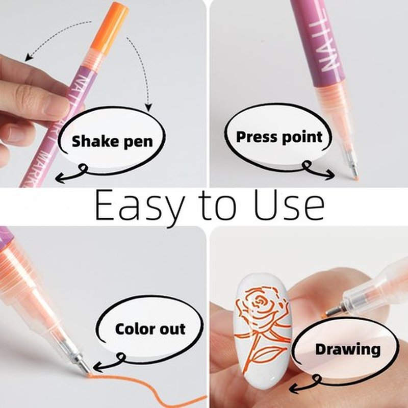 12 Colors Nail Art Pens Set, 2025 New Nail Art Markers for Gel Nails, 3D Polish DIY Nail Art Marker Drawing Painting Liner Pen, Quickly Dry Nail Pen DIY Decoration Tool for Home Salon