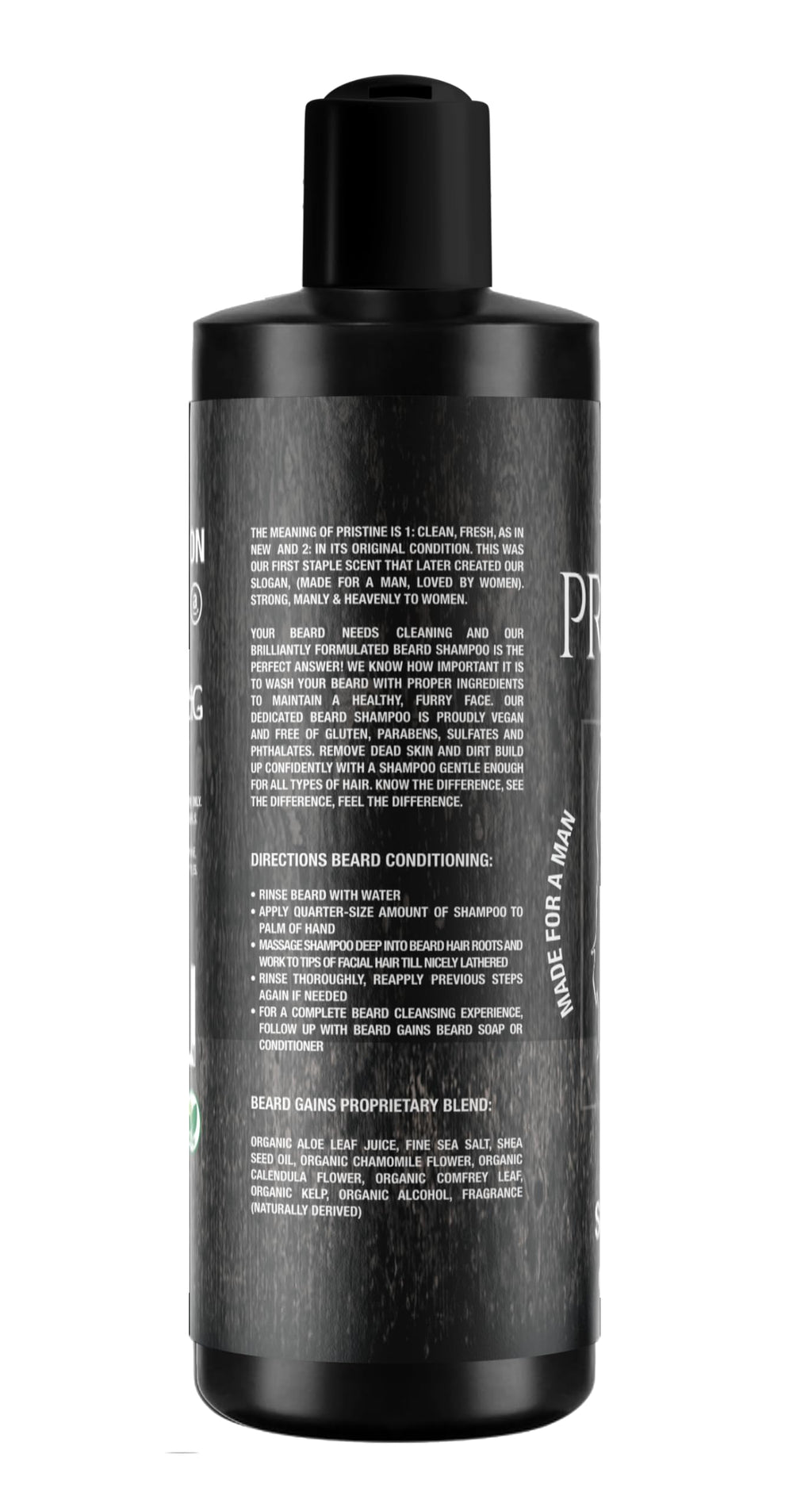 Beard Gains Pristine Scented Vegan Beard Shampoo made, 100% Organic and Paraben/Sulfate Free | Moisturize & Control Wild Facial Hairs & Promote Growth | MADE IN USA