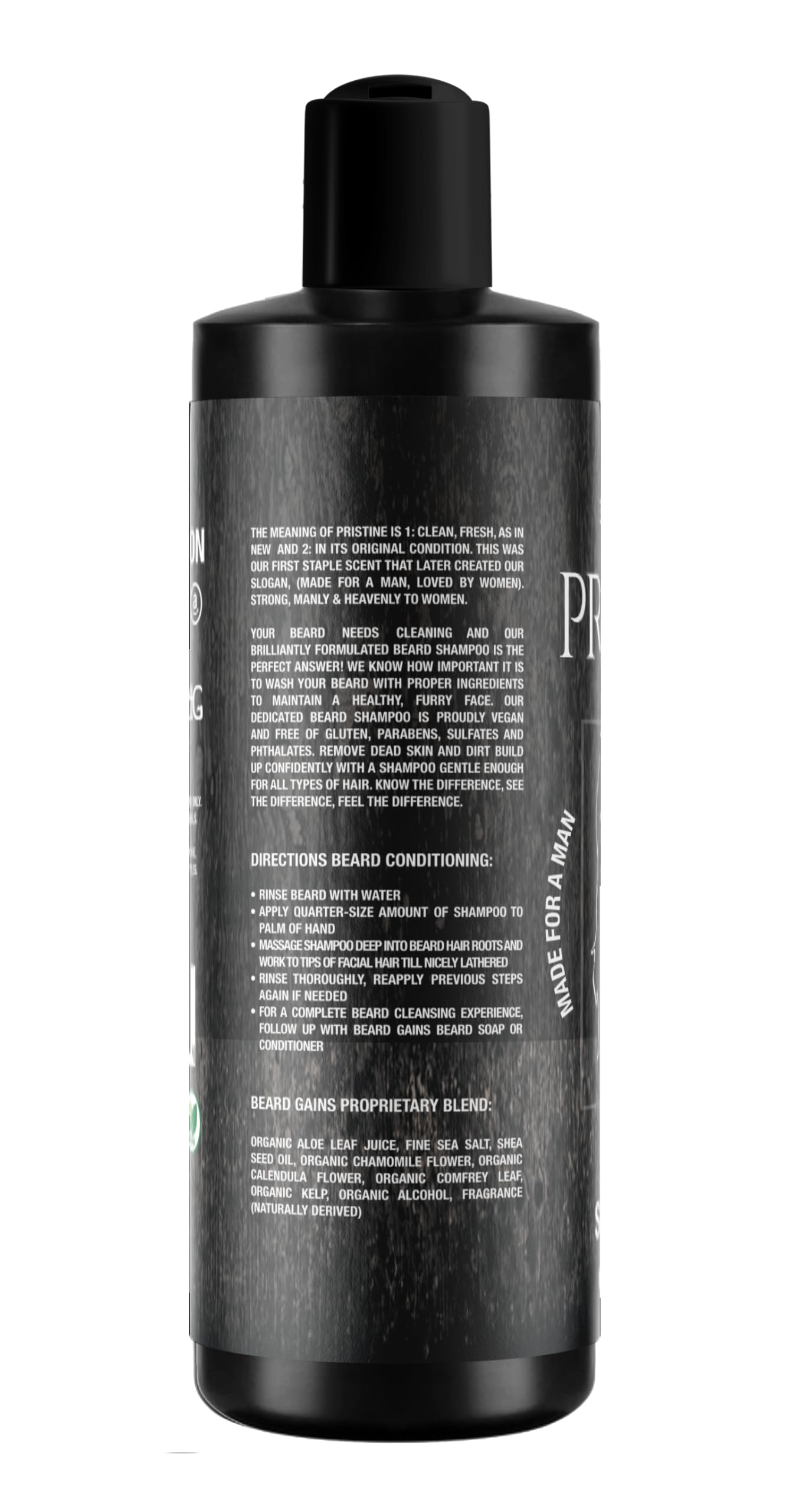 Beard Gains Pristine Scented Vegan Beard Shampoo made, 100% Organic and Paraben/Sulfate Free | Moisturize & Control Wild Facial Hairs & Promote Growth | MADE IN USA