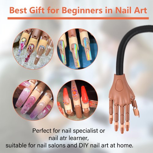 NXJ INFILILA Practice Hand for Acrylic Nails, Flexible Moveable Nail Practice Fake Hand, Manicure Trainng Kits with 200PCS Nail Tips, Files and Clipper, for DIY Manicure Salon Supplies Techs