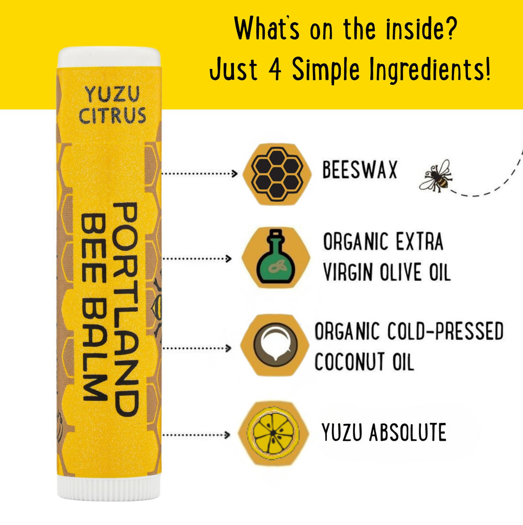 Portland Bee Balm All Natural Handmade Beeswax Lip Balm with Organic Coconut and Olive Oil (Yuzu Citrus) - 1 Count | Natural Lip Balm, Cruelty Free, Plastic Neutral, | Organic Lip Balm