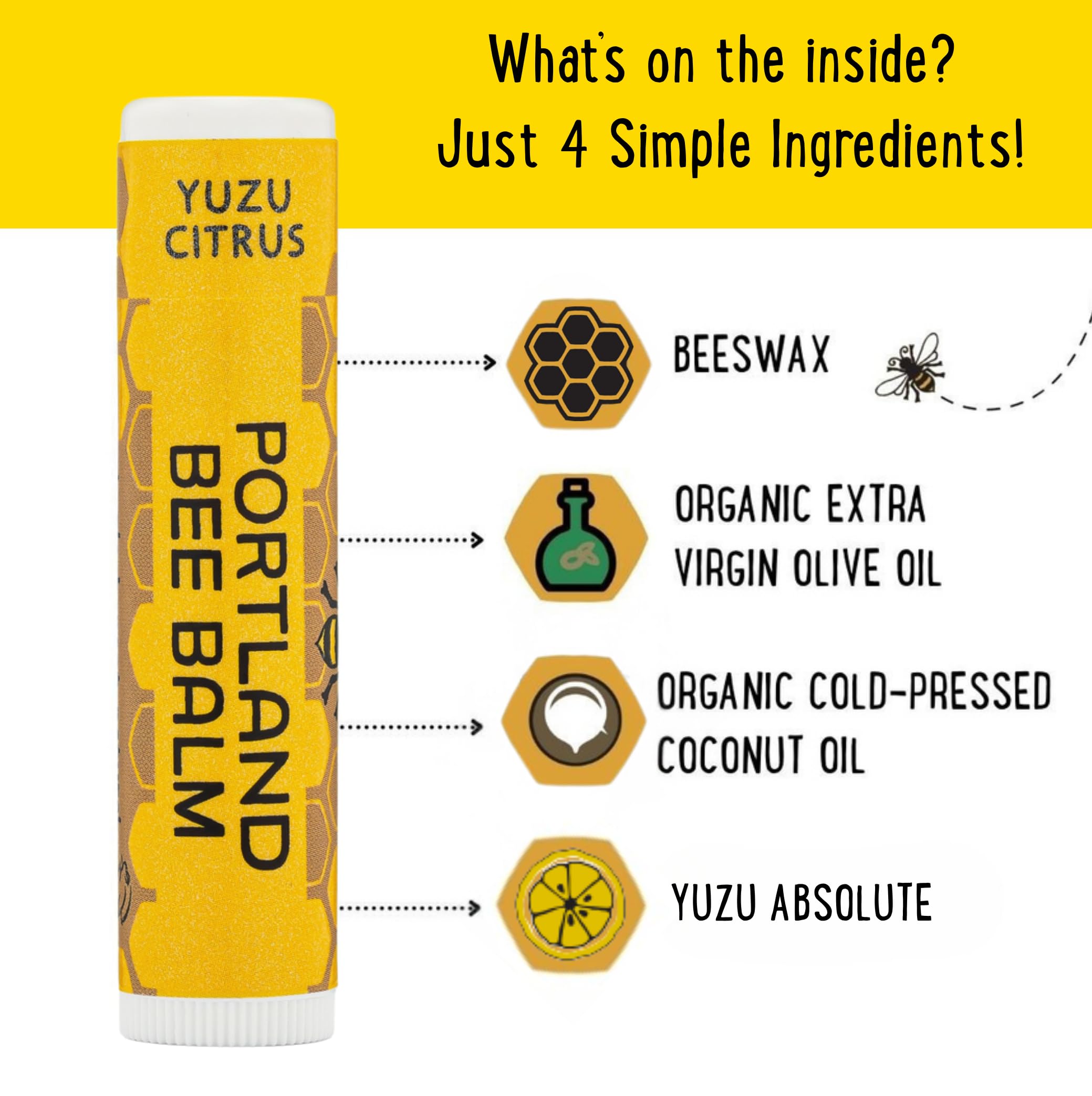 Portland Bee Balm All Natural Handmade Beeswax Lip Balm with Organic Coconut and Olive Oil (Yuzu Citrus) - 1 Count | Natural Lip Balm, Cruelty Free, Plastic Neutral, | Organic Lip Balm