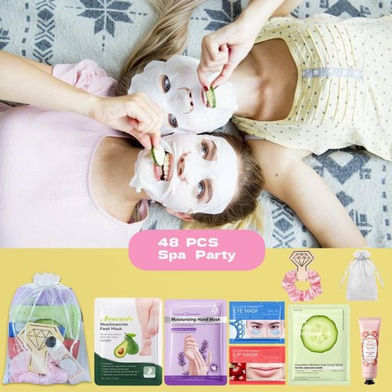 Spa Party Supplies for Women, Spa Party Favors,Facial Masks,Hand and Foot Masks,Under Eye Patches,Hand Cream, Lip mask,Hairband,Organza Bags,Spa Day Kit,Birthday Mother's Day Sleepover Party Favors