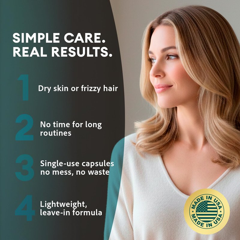 Vitamin E Capsules for Hair and Skin – 2-in-1 Frizz Control & Glow Serum with Aloe Vera & Siloxane, Leave-In Silky Shine Treatment, Single-Use Beauty Softgels, 60 Count, Made in USA