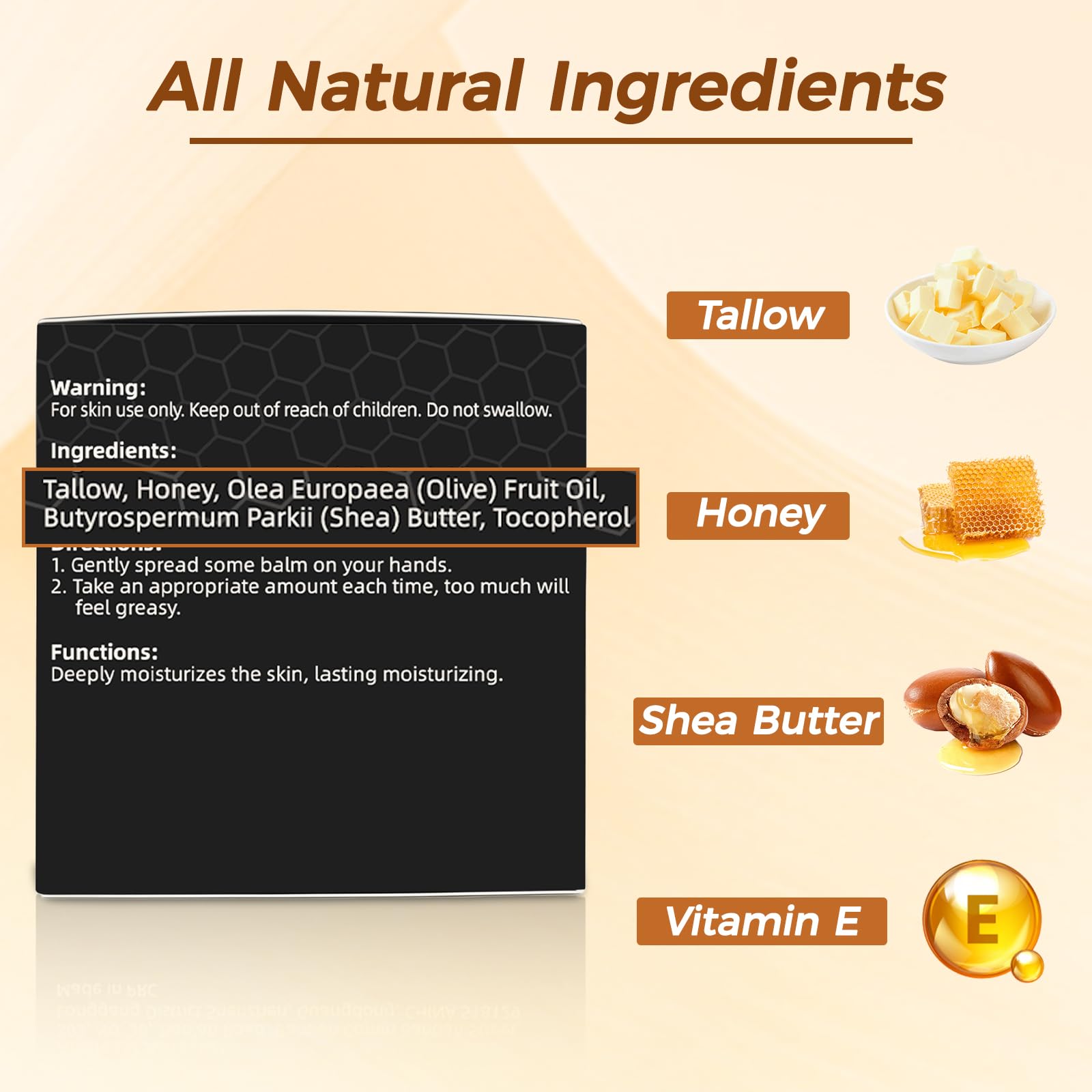 BELYESEE Beef Tallow for Skin with Honey, Unscented Moisturizing Tallow Balm for Face & Body,Grass-Fed，Deeply Nourishing for Dry Skin60g (2.1 oz)