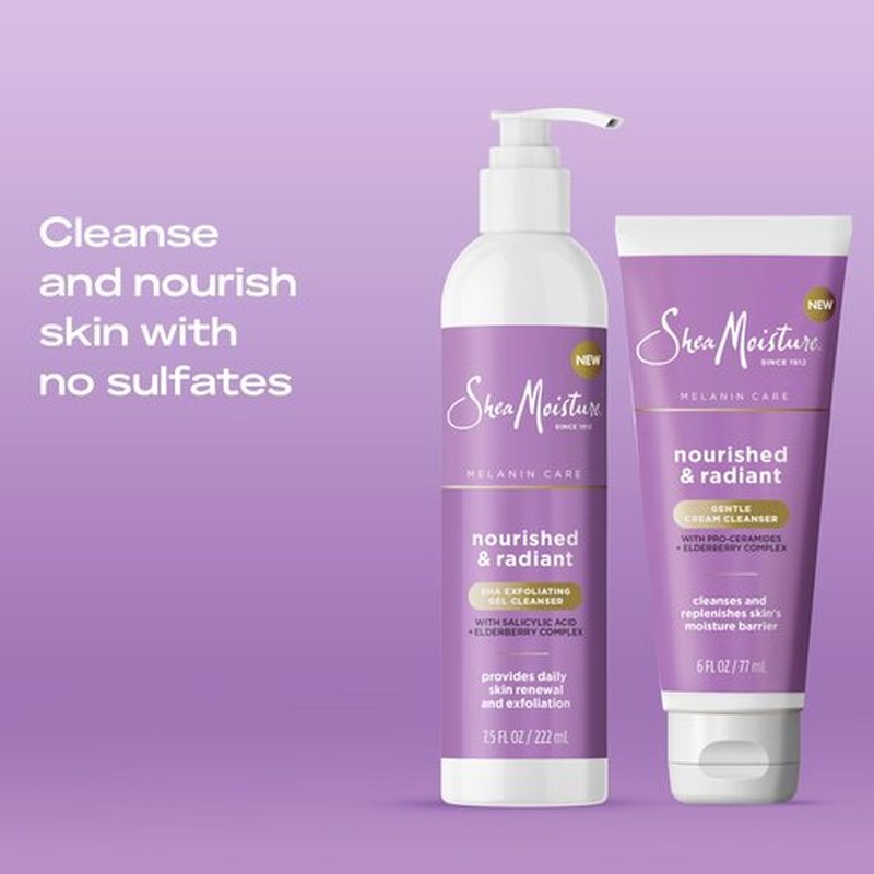 SheaMoisture Melanin Care Gentle Cream Cleanser Nourished & Radiant for Cleansing & Replenishing Skin's Moisture Barrier, with Pro-Ceramides +Elderberry Complex, 6 oz