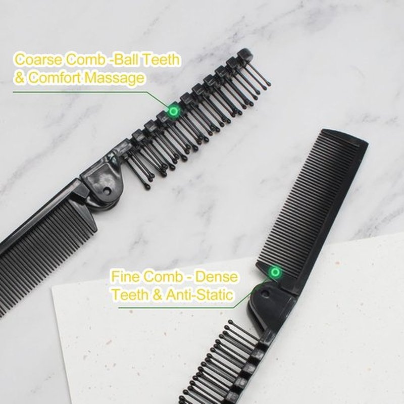 Skiennix Portable Travel Folding Hair Comb - Mini Pocket Brush with Double-Headed Anti-Static Design | 12 Pcs Black
