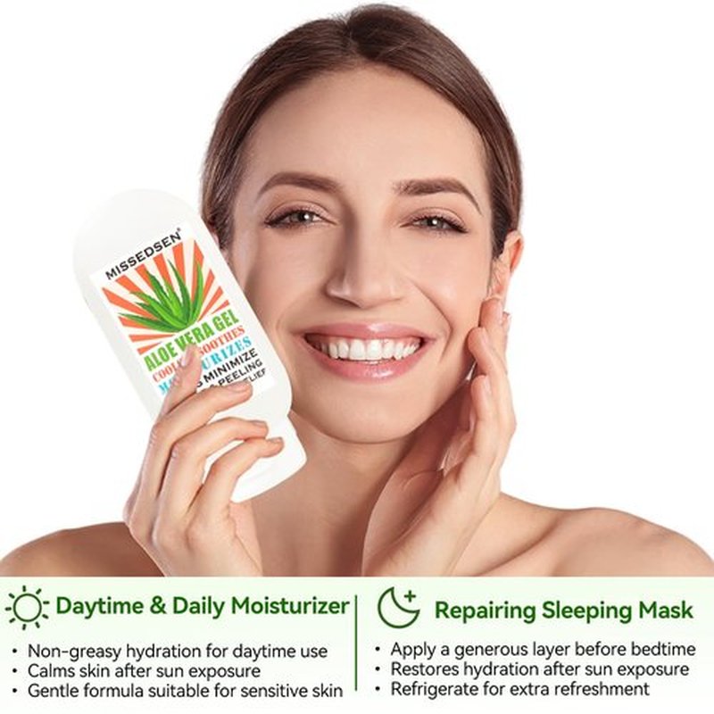 MISSEDSEN Pure & Organic Aloe Vera Gel for Sunburn Relief, After Sun Lotion for Face & Body Skin Care, Daily Facial Moisturizer & Acne Spot Treatment 7 OZ