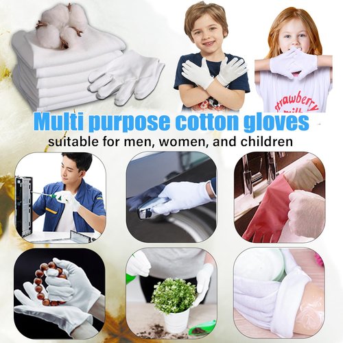 12 Pairs Moisturizing White Cotton Gloves for Dry Hands Eczema Gloves for Men and Women, Stretchable Reusable Cloth Gloves for Coin Jewelry Silver Inspection 12 Pairs (White, XL)