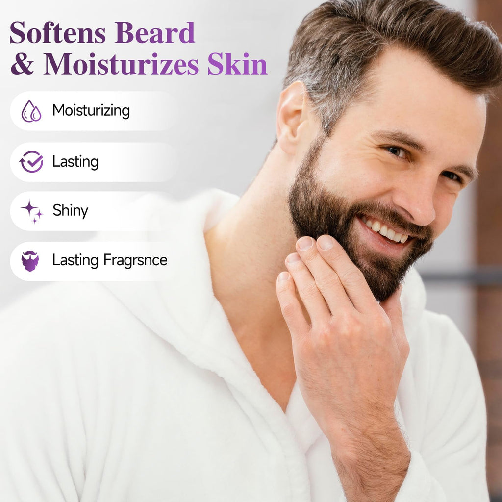 Beard Balm，5% Concentration Biotin Beard Balm for Men (2 oz) - Natural Mens Beard Oil with Castor Oil，Argan Oil, Jojoba Oil and Vitamin,Thickening for Beard，Beard Growth Softener