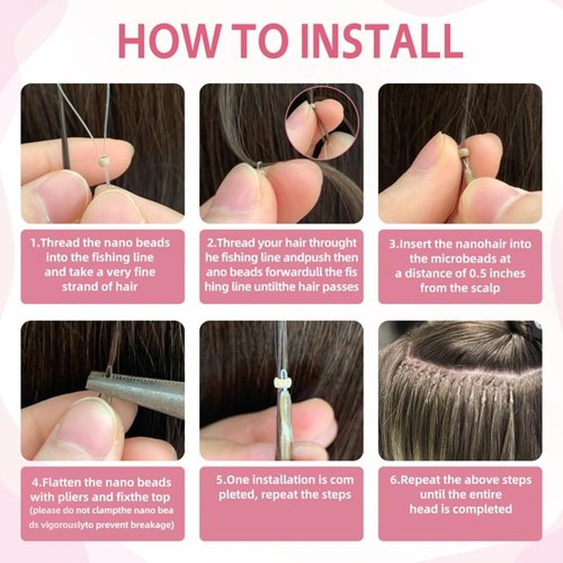 Eliysako Remy-Hair Nano Bead Hair Extensions Human Hair 18Inch 40g/pack Nano Ring Hair Extensions Human Hair Color #P60/16 Grey Brown Mix Blonde Long Straight Invisible for Women