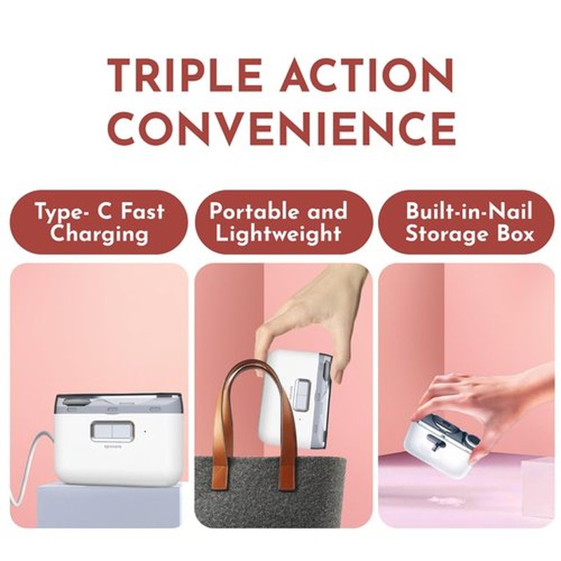 Electric Automatic Nail Clipper Trimmer - Rechargeable Fingernail Grinder Cutter 2-in-1 for Baby, Adults & Seniors – Heavy-Duty Manicure Polisher with Safety LED for Trimming & Polishing Nails
