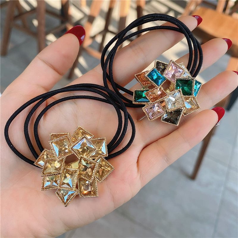 Xiwstar 4Pcs Elegant Women Girls Hair Scrunchies Headband Crystal Rhinestone Hair Bands Ties Accessories Ponytail Holder