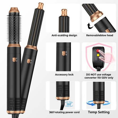 5 in ONE Hair Dryer Brush, Blow Dryer Curling Wand Hair Styling Tools Set, Ionic Hot Air Brush Round Brush Blow Dryer, Left&Right Styler 100-120V