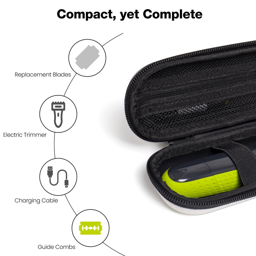 Nincha Compact Travel Trimmer Case for Philips Hybrid Electric Trimmer and Shaver, Face + Body Groomer QP2724/90, QP2834/70, QP1924/70, QP6531/70, QP4631/90, Hard Carrying Case, White