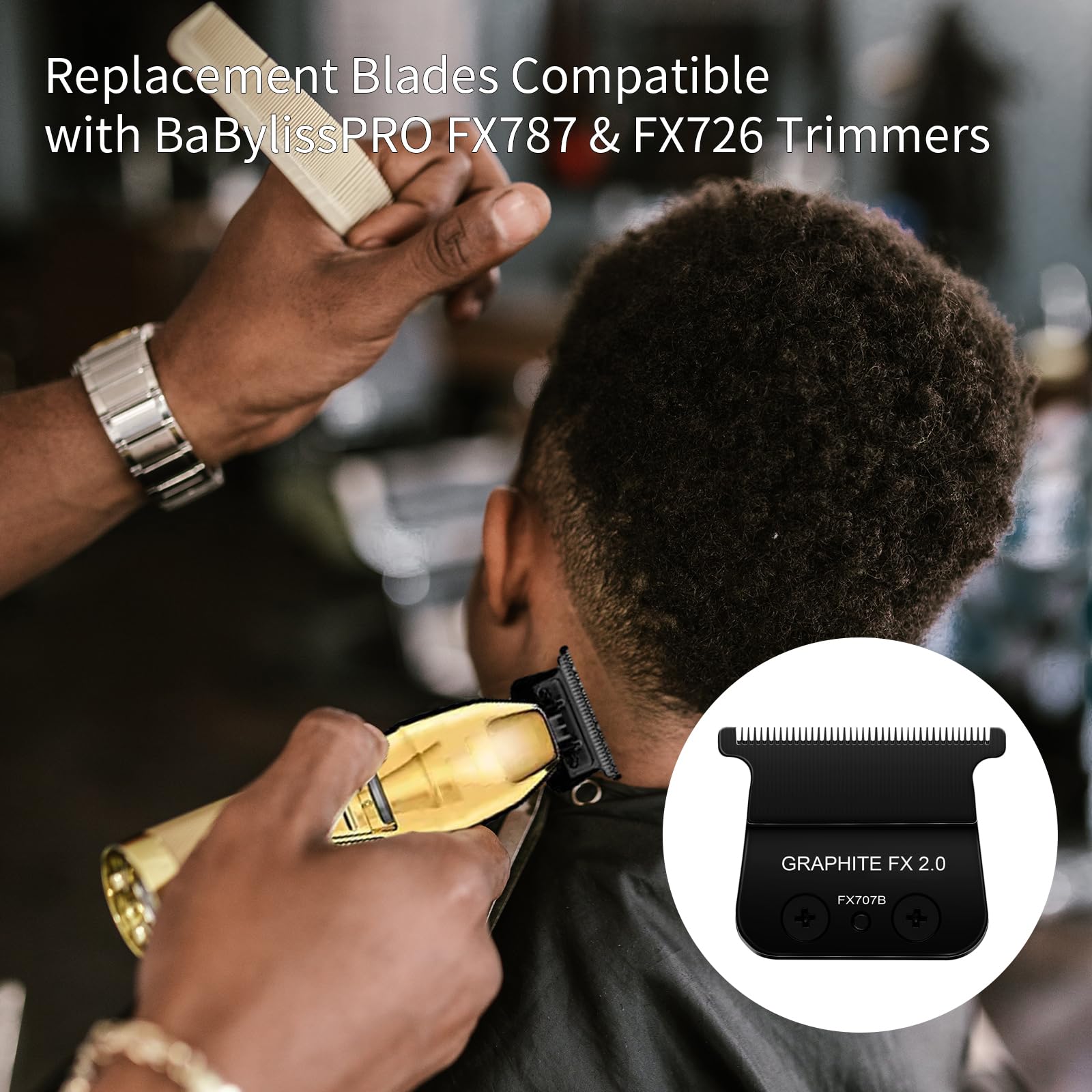 DLC Trimmer Replacement Blades for BaByliss PRO Barberology Trimmer Blade,DLC 2.0 Trimmer Blade for BaByliss FX787 & FX726 Trimmer,Black (DLC Black/2PCS)