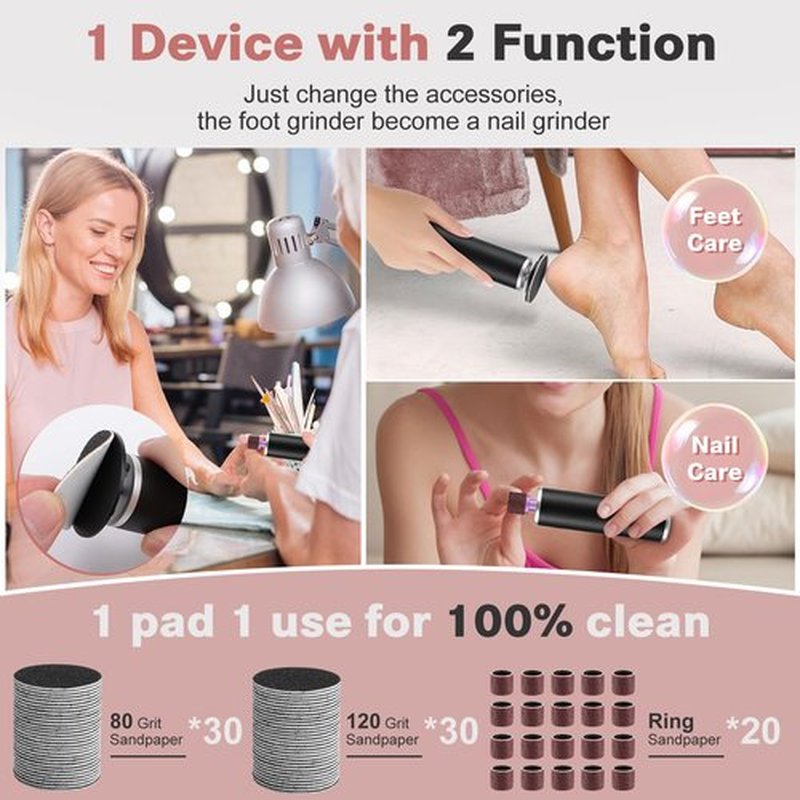Electric Callus Remover for Feet, FSA Eligible Items List, Foot File Grinder Tool with Replacement Sandpaper Disk and Nail Drill Bits, HSA Approved Products Only