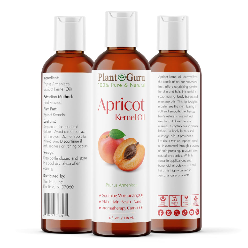 Apricot Kernel Oil 4 fl. oz. Cold Pressed Carrier 100% Pure Natural For Skin, Face, and Hair Growth Moisturizer. Great For DIY Creams, Lotions, Lip balm and Soap Making