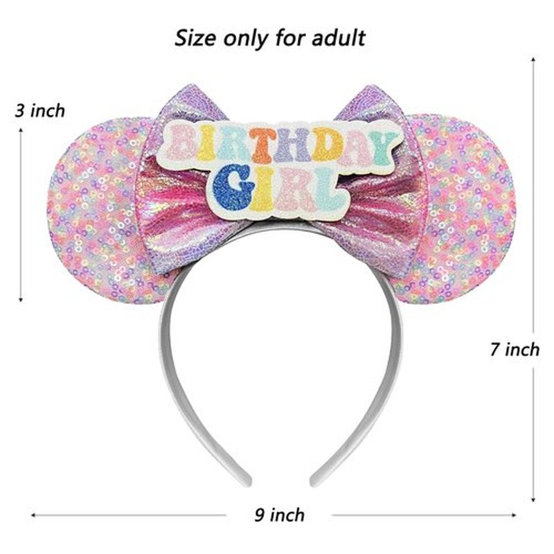 Trnerm Birthday Mouse Ears Headband Colorful Cute Princess Birthday Hair Band, 1 Count (Pack of 1)