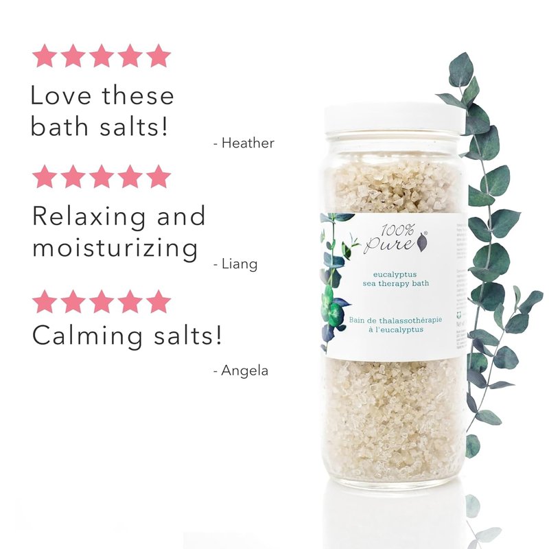 100% Pure Eucalyptus Bath Salts - Nourishing Skin & Relaxing Aromatherapy Spa Soak - 15 Oz