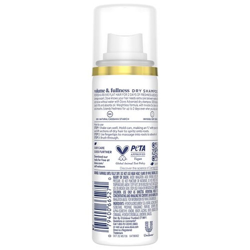 Dove Advanced Dry Shampoo, Travel-Size, Volume & Fullness, 6-Pack, Travel Essentials, 1.15 Oz Ea