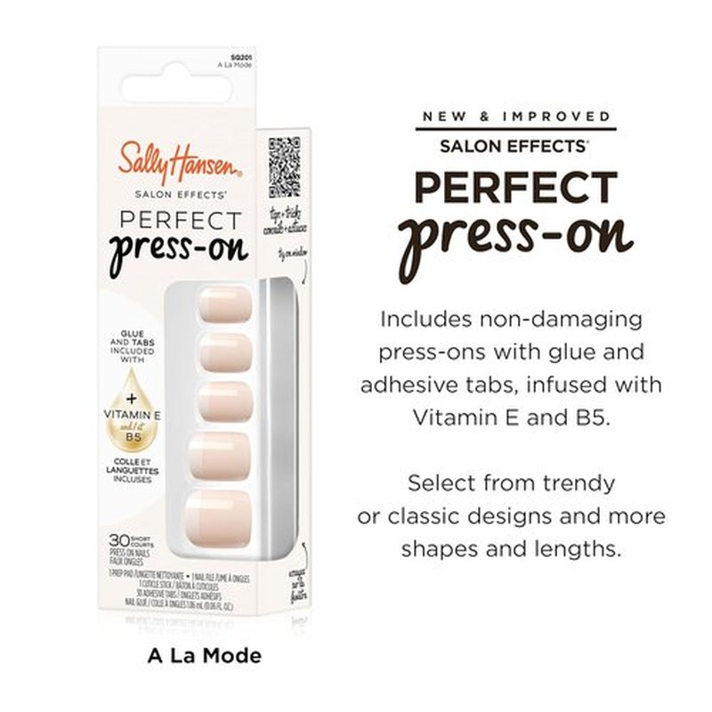 Sally Hansen Perfect Press-On Nails - Square Shape, Easy Application | 30 Nails, Glue & Adhesive Tabs | A La Mode