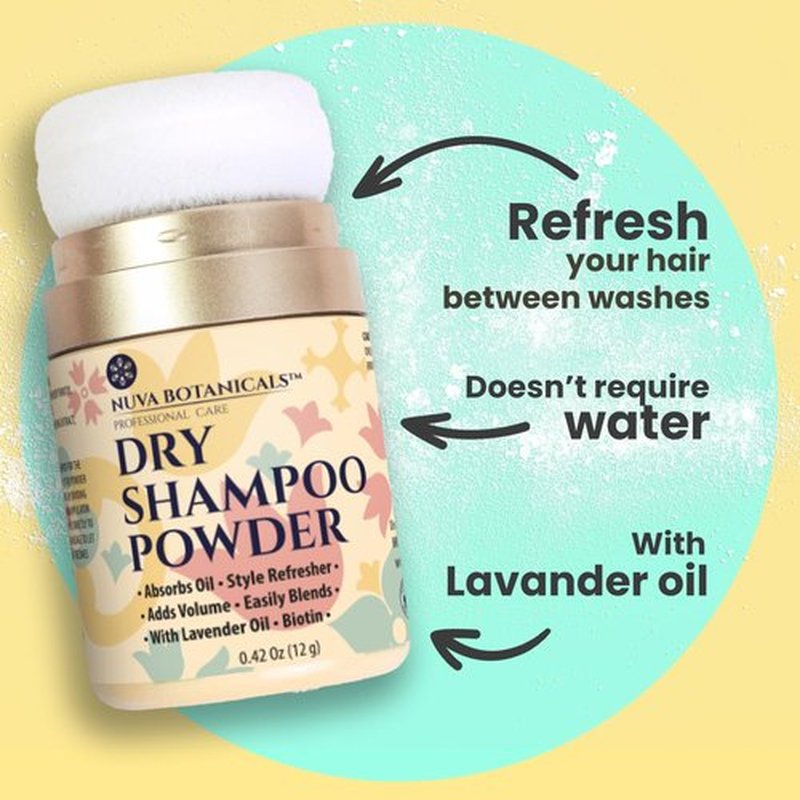 Nuva Botanicals Dry Shampoo Powder - Biotin & Lavender Extract for Volume | Travel Size (0.42 oz)