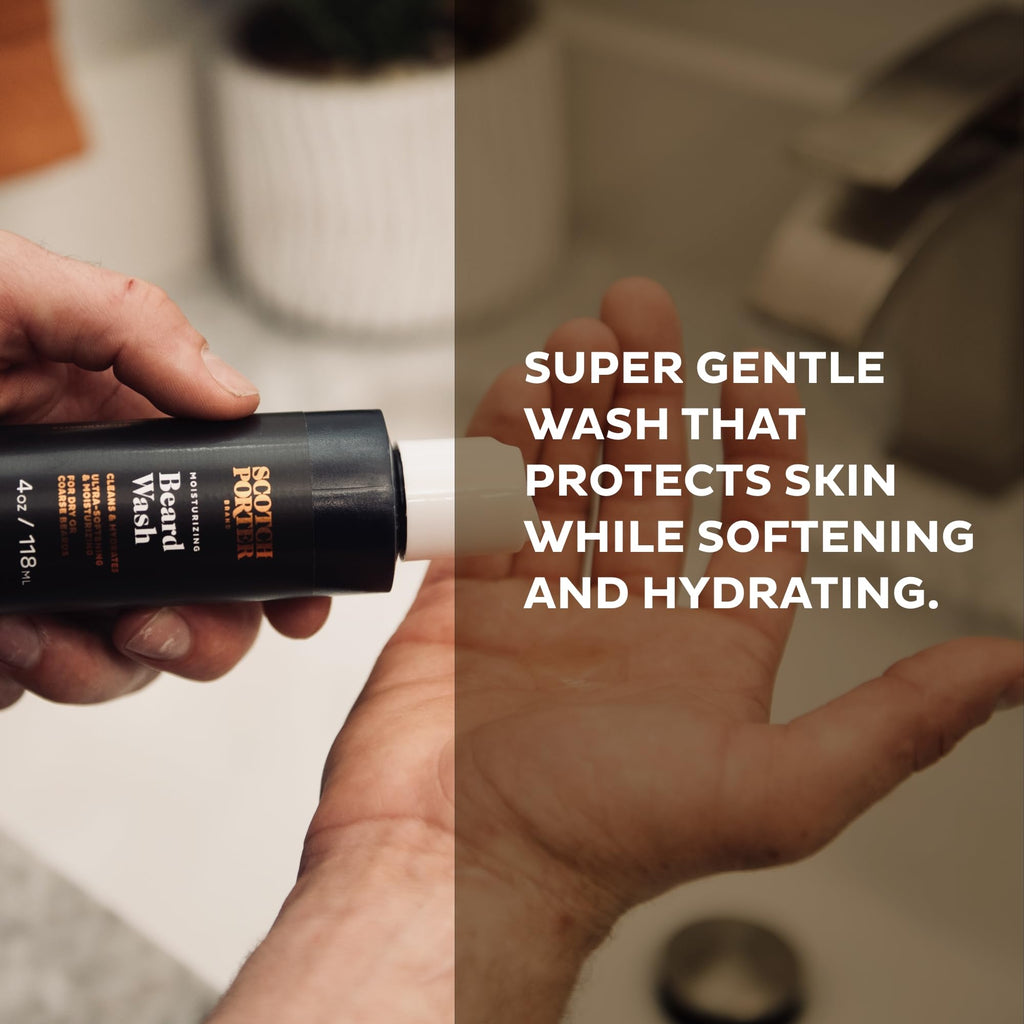 Scotch Porter Beard Care Set: 4oz Leave-in Conditioner, 3oz Balm, 8oz Wash | Non-Toxic, Vegan Formulas Free of Parabens, Sulfates & Silicones