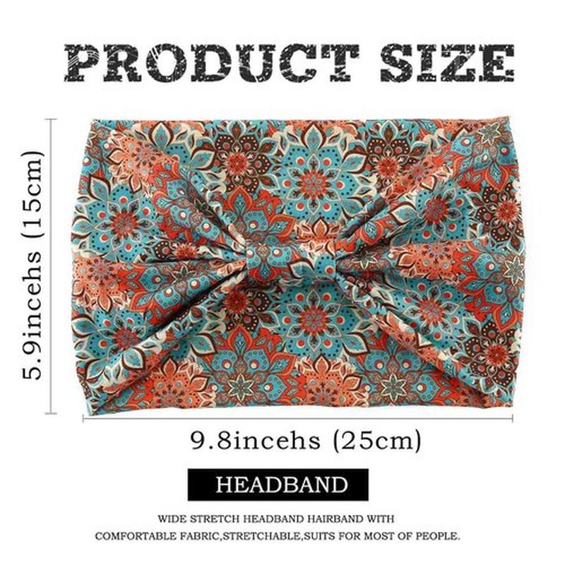 Acenail Wide Headbands Women Boho Turban Knotted Headband Floral Elastic Non Slip Hairband Workout Yoga Head Scarfs Bohemian Headwraps Fashion Hair Accessories for Women 4Pcs (Floral)