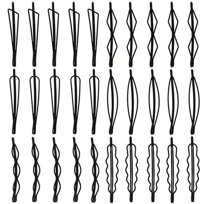 30 PCS Geometric Metal Hair Clips, 2.7 Inch Minimalist Hair Pins Vintage Hair Pins Mini Black Bobby Pins for Women (Black, 6 Style)