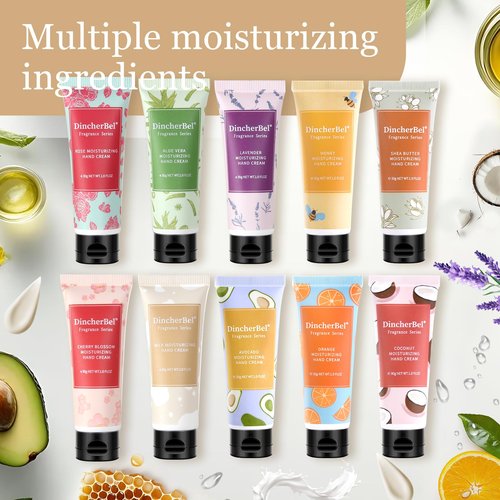 DincherBel 10 Pack Hydrating Hand Cream Set- Travel Size Non-Greasy Hand Lotion Set for Dry Skin, Instant Moisturizing Fragrance Hand Cream for Women, 1.0 oz/30 ml