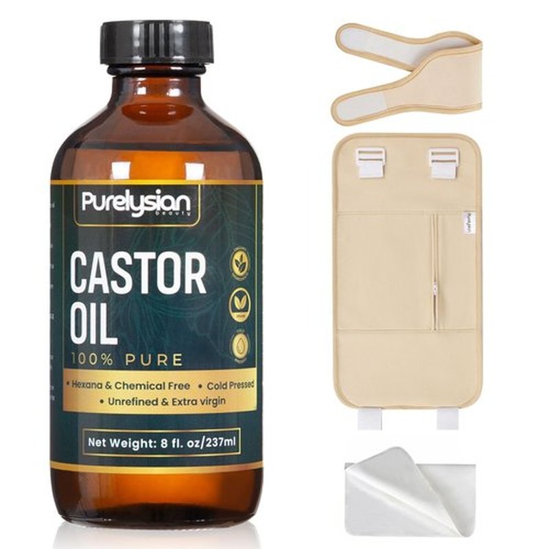 Purelysian Beauty Castor Oil Pack Wrap Organic Cotton, 7 Pcs Caster Oil Pack Kit for Stomach and Liver Detox Pack Kit (8fl.oz/237ml)